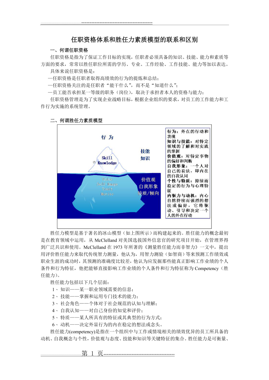 任职资格和胜任力素质模型的联系和区别(8页).doc_第1页