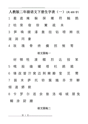 人教版二年级语文下册生字表(一)(共400字)(4页).doc