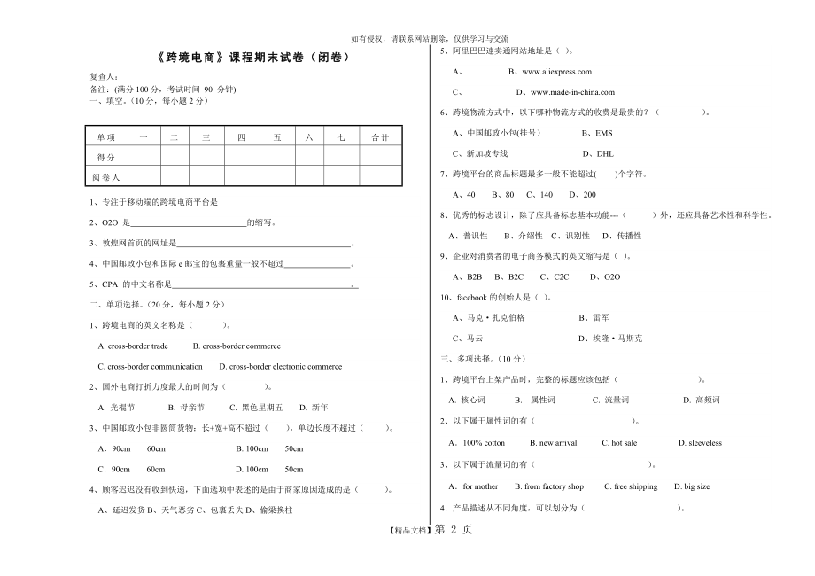 跨境电商考试试卷.doc_第2页