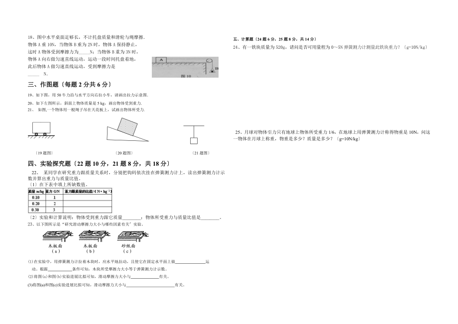 人教版八年级物理下册第一单元测试卷.doc_第2页