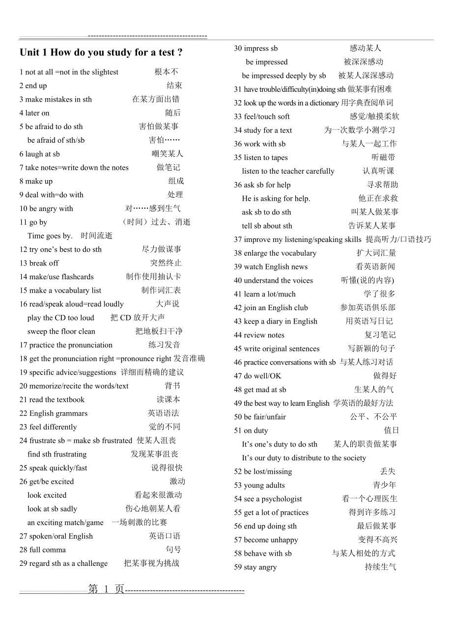 人教版英语九年级重点短语归纳(19页).doc_第1页