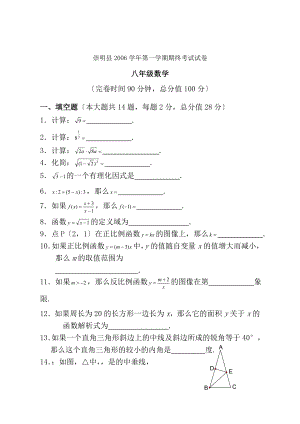 崇明县2006学年第一学期期终考试八年级数学试卷.docx