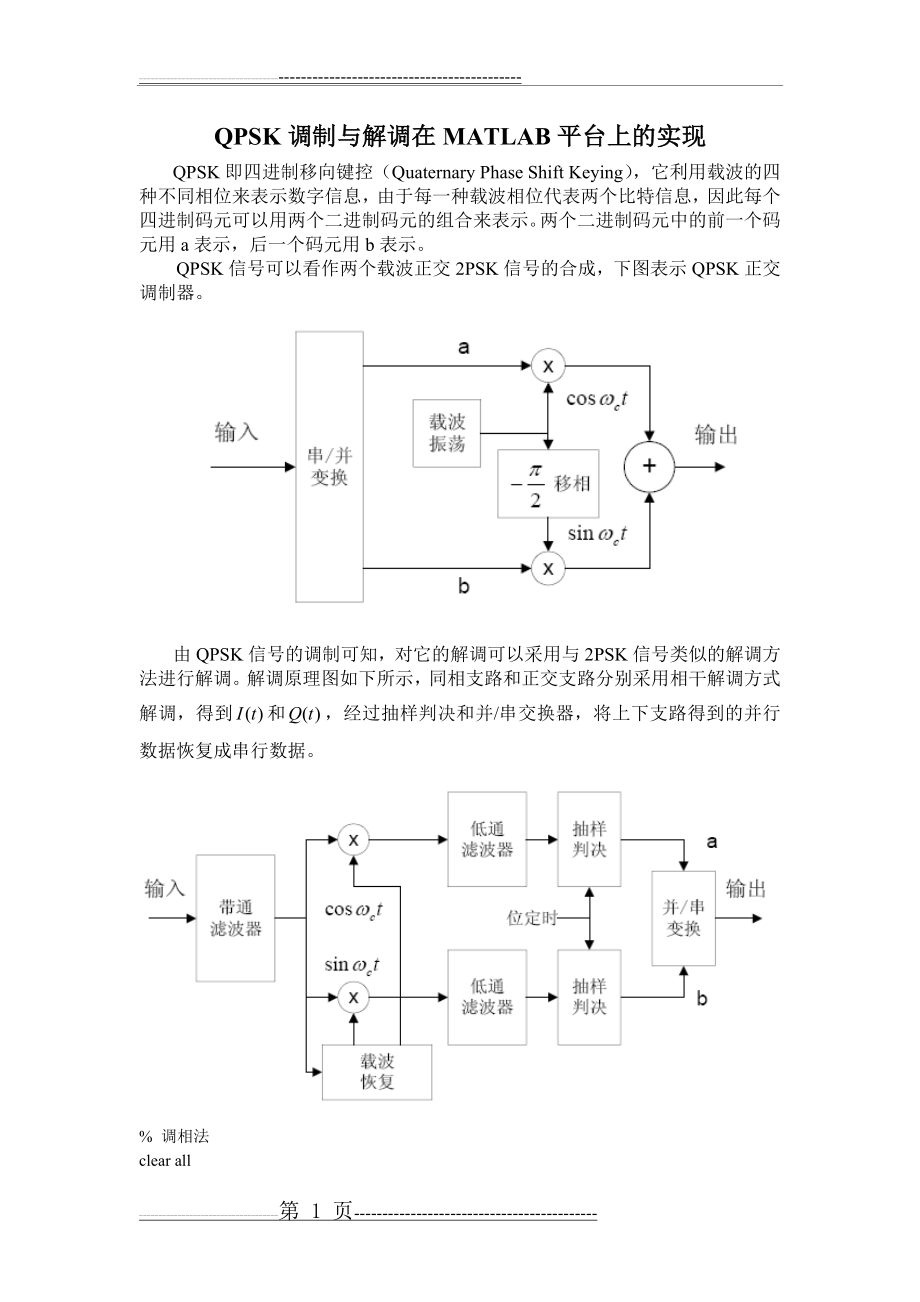 仿真高斯白噪声信道下QPSK的EbN0与误比特率之间的关系(11页).doc_第1页