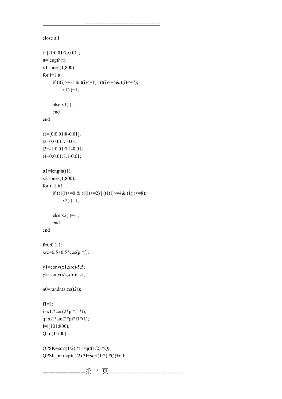 仿真高斯白噪声信道下QPSK的EbN0与误比特率之间的关系(11页).doc_第2页