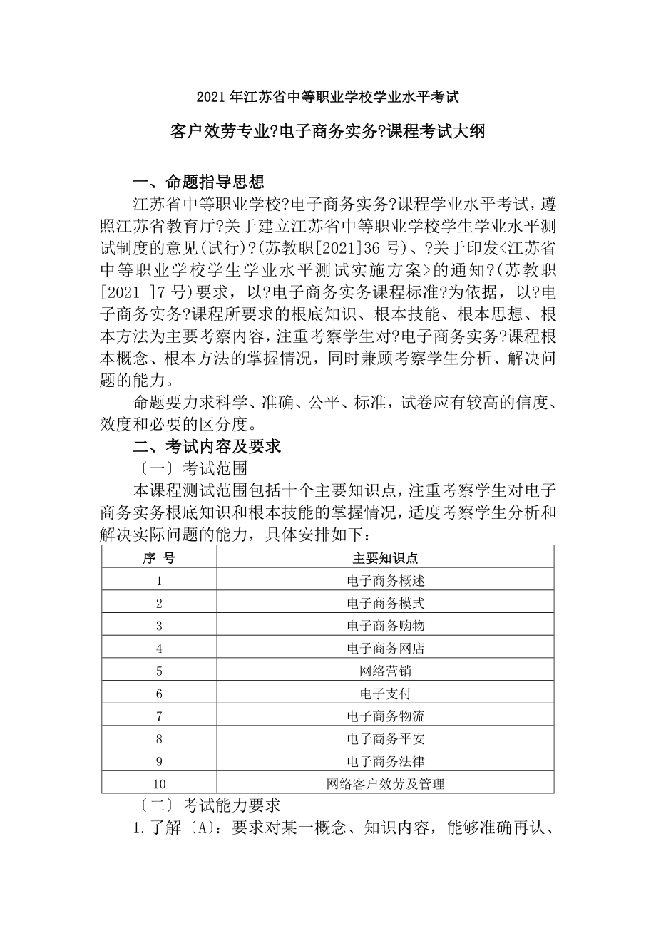 客户服务专业电子商务实务课程考试大纲.docx_第1页