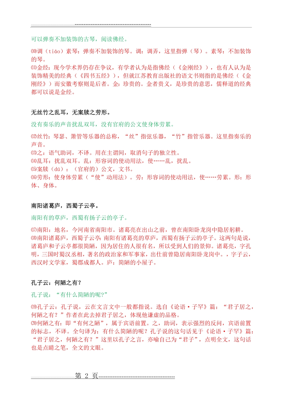 中考《陋室铭》一句一译,字词翻译,全文翻译,解析详解(3页).doc_第2页