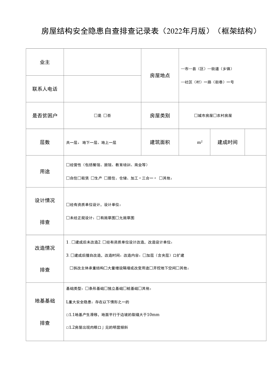 房屋结构安全隐患自查排查记录表.docx_第1页