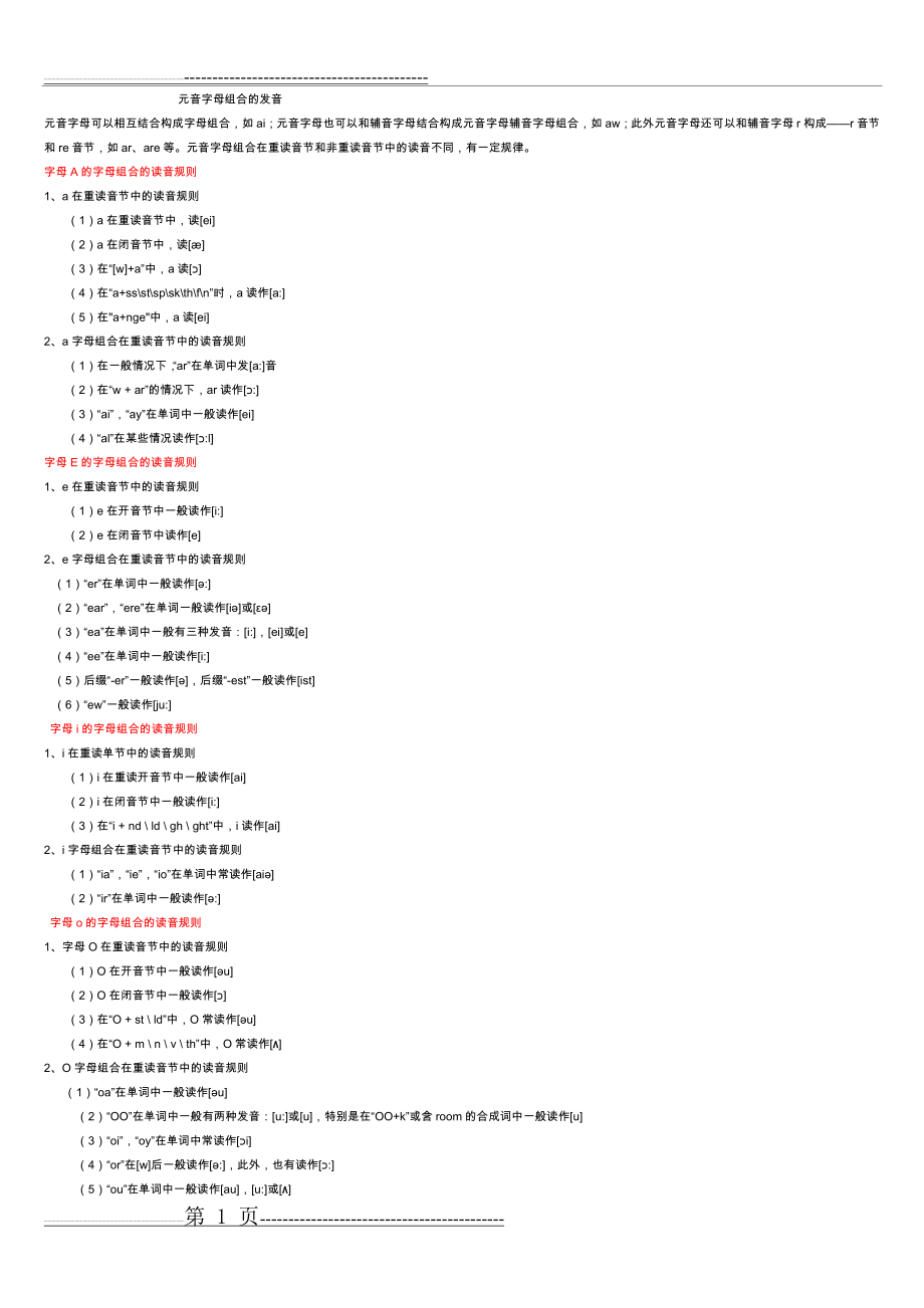 元音字母组合的发音规则(4页).doc_第1页