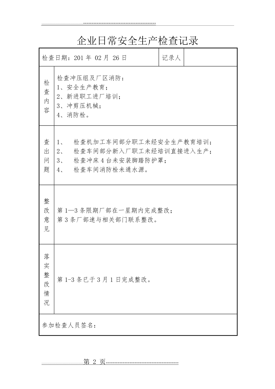 企业日常安全生产检查记录(10页).doc_第2页