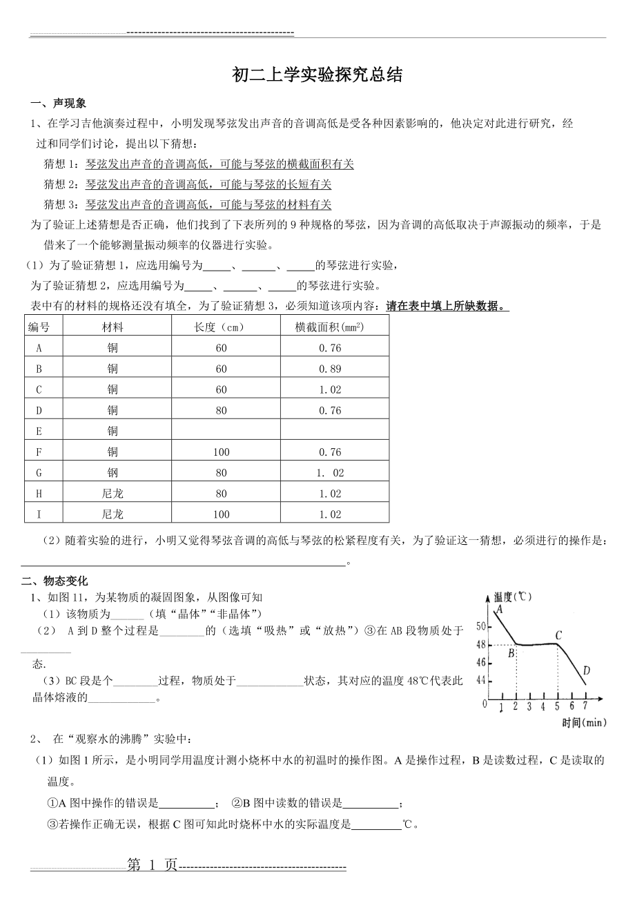 八上物理实验题总结(6页).doc_第1页