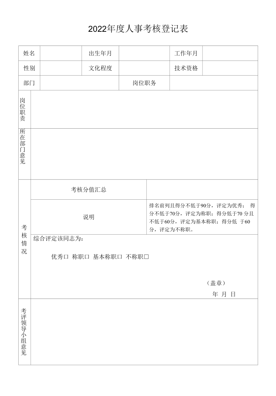 2022年度人事考核登记表.docx_第1页