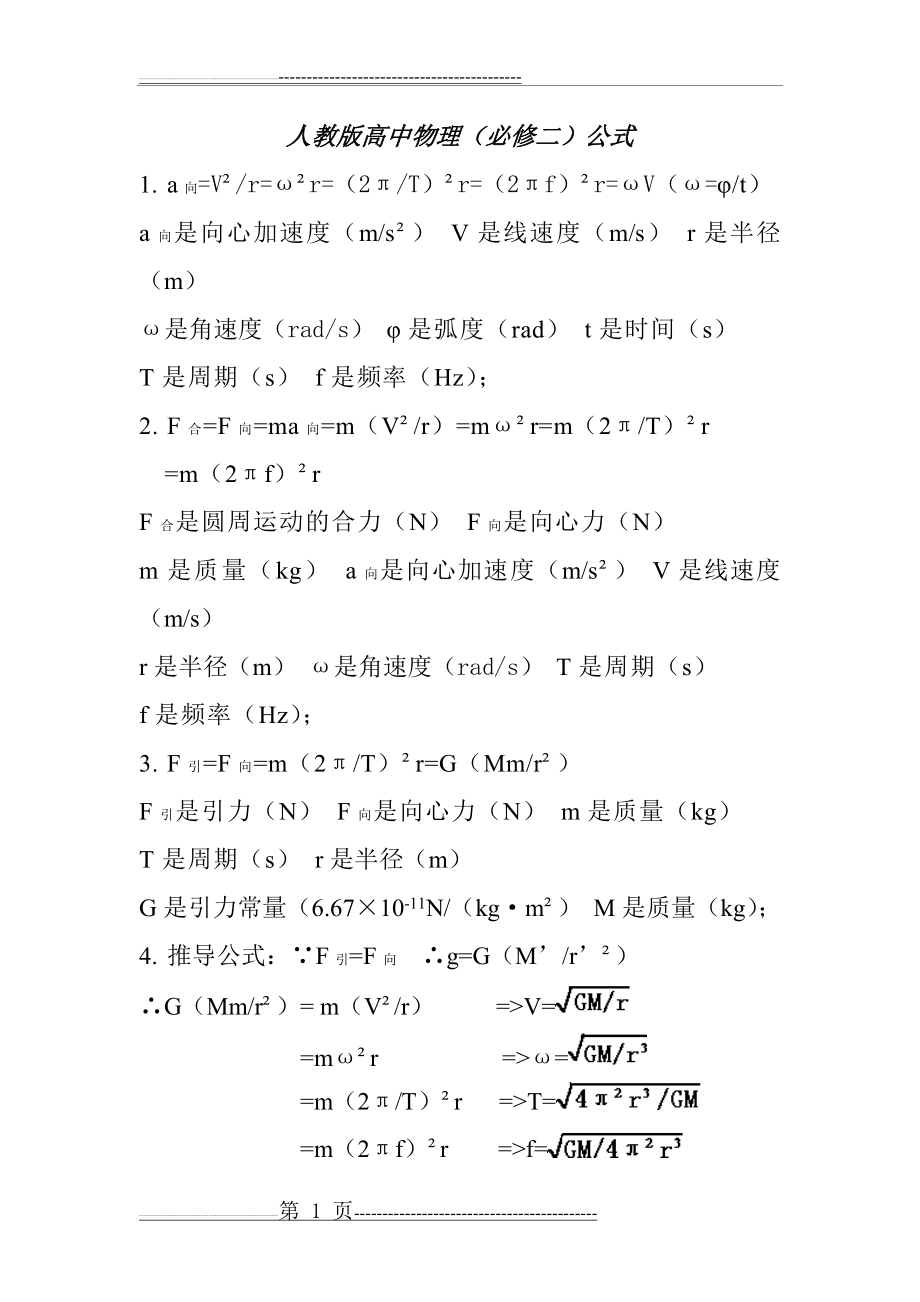 人教版高中物理(必修二)公式(3页).doc_第1页