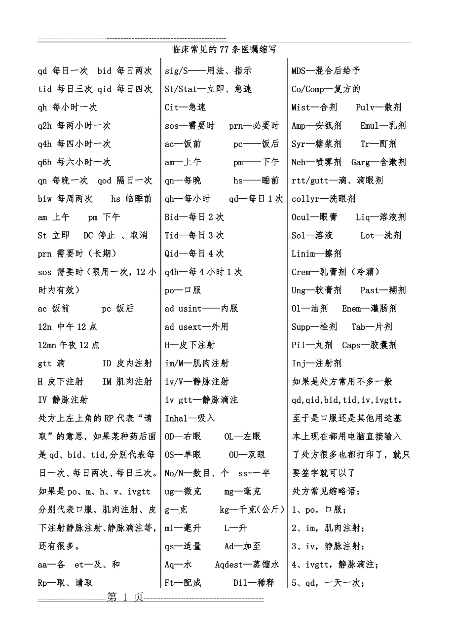 临床常见的77条医嘱缩写(4页).doc_第1页