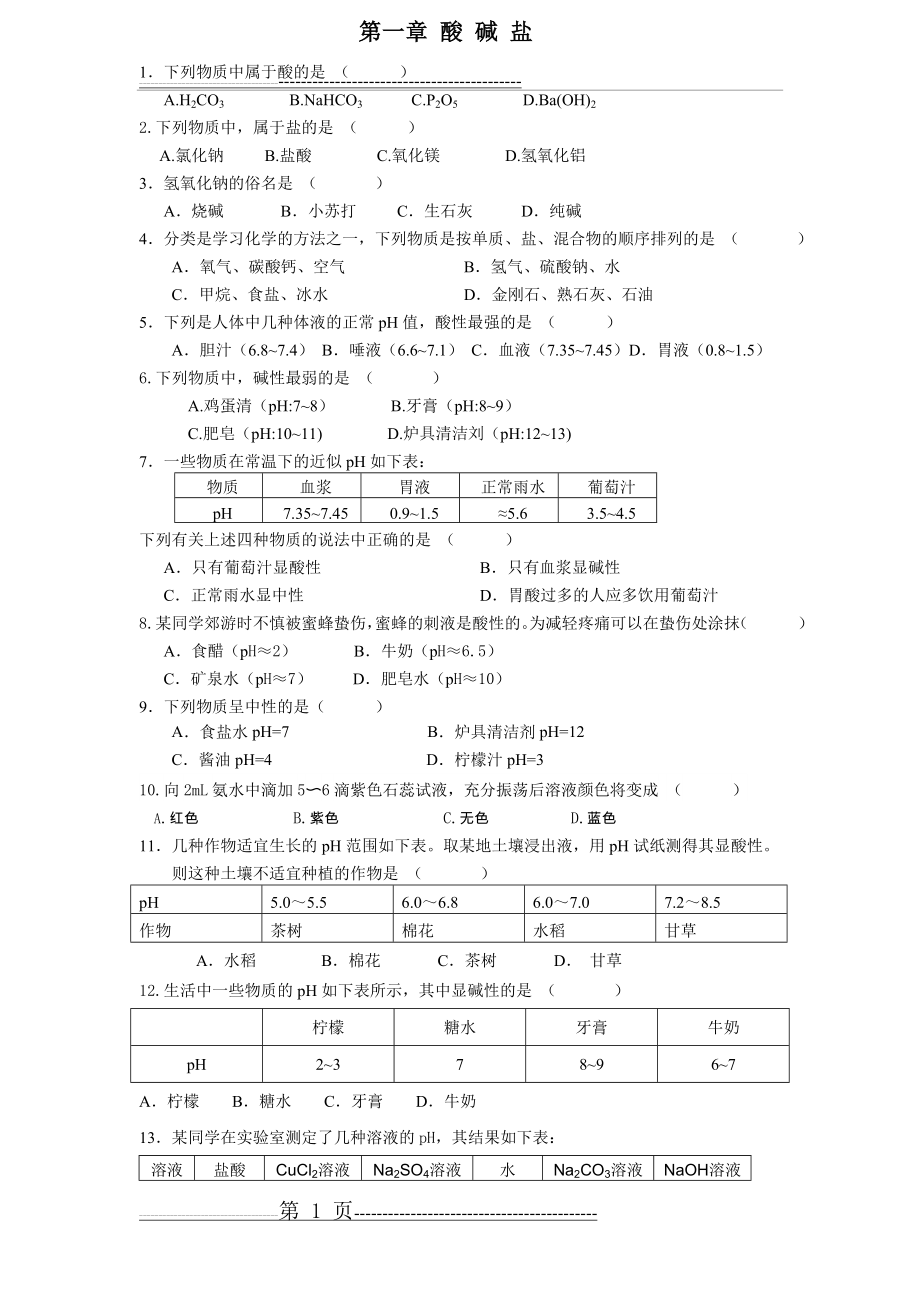 中考酸碱盐经典复习题 - 副本(57页).doc_第1页