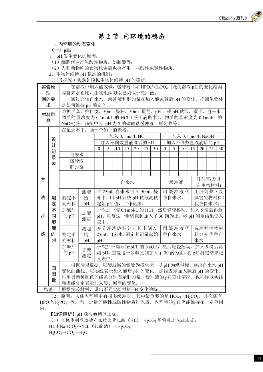 1.2内环境的稳态助学清单--高二上学期生物人教版选择性必修1.docx_第1页