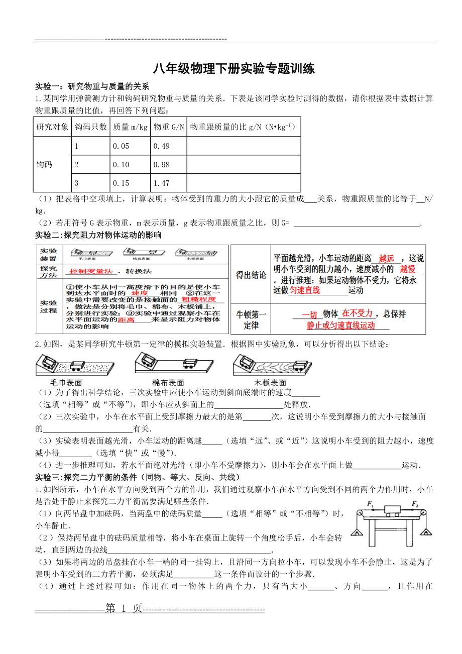 人教版八年级物理下册实验专题复习(7页).doc_第1页