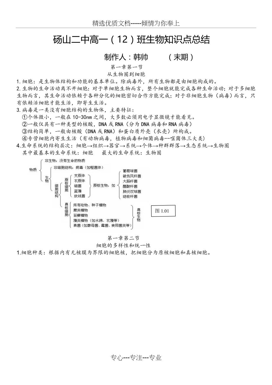 高中生物必修一知识点总结(共6页).doc_第1页