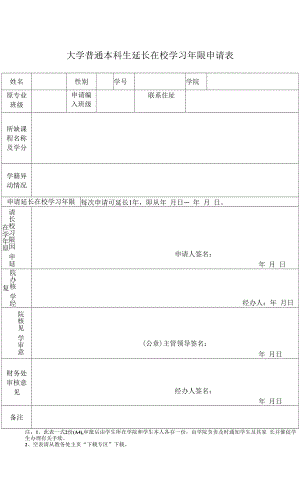 大学普通本科生延长在校学习年限申请表.docx