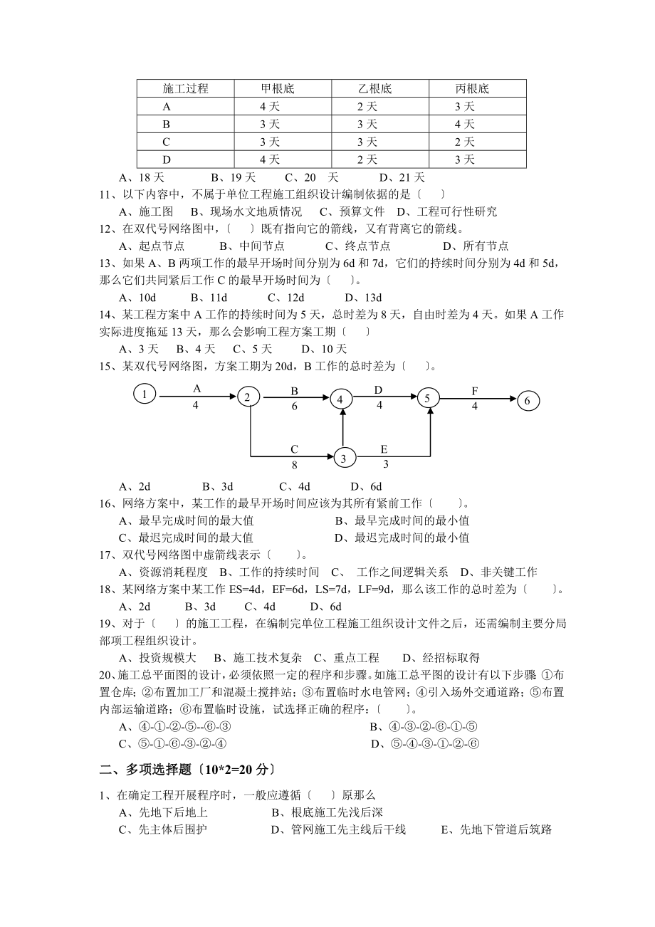 建筑施工组织课程期末考试卷B.docx_第2页