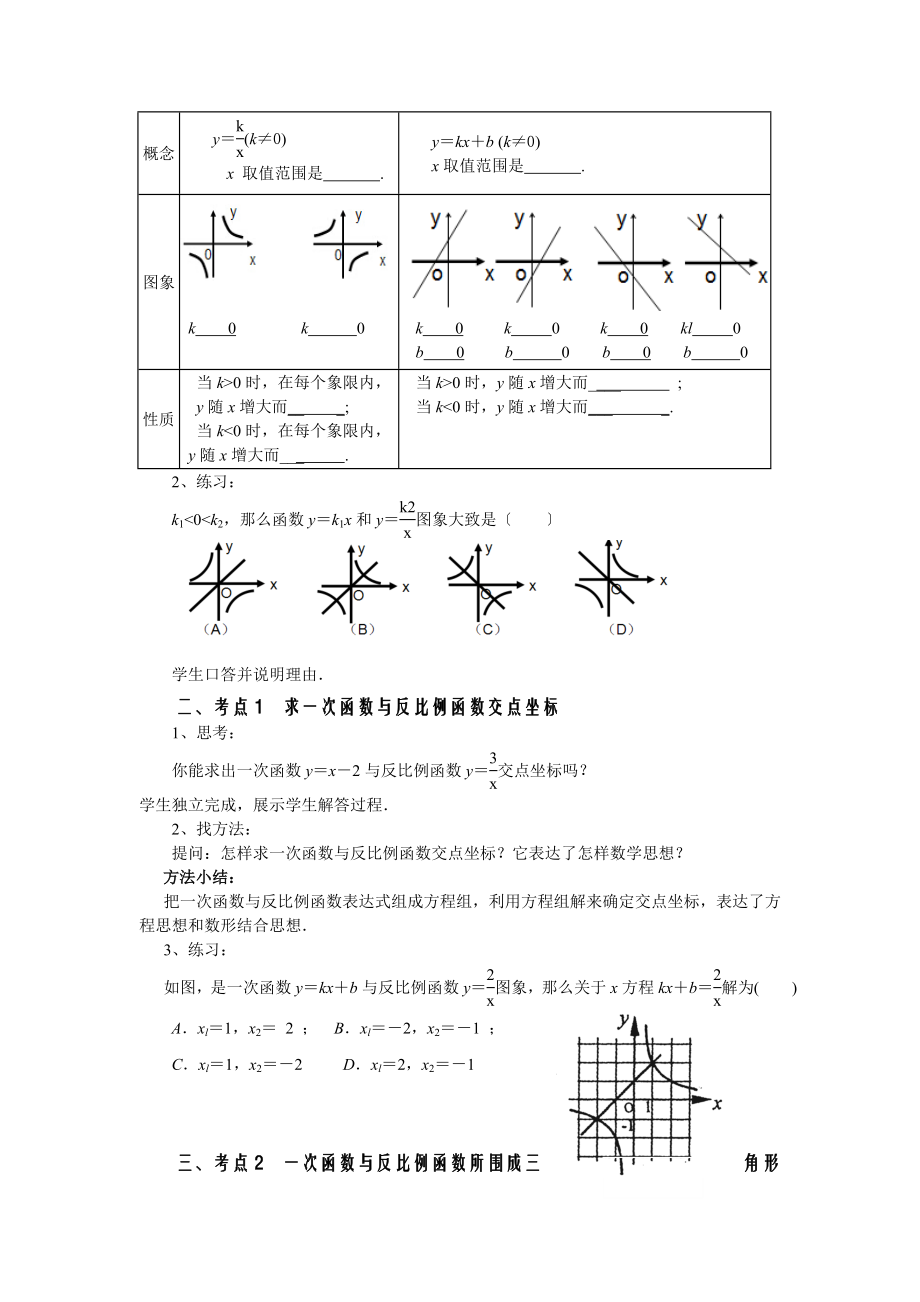 一次函数与反比例函数教学设计.doc_第2页