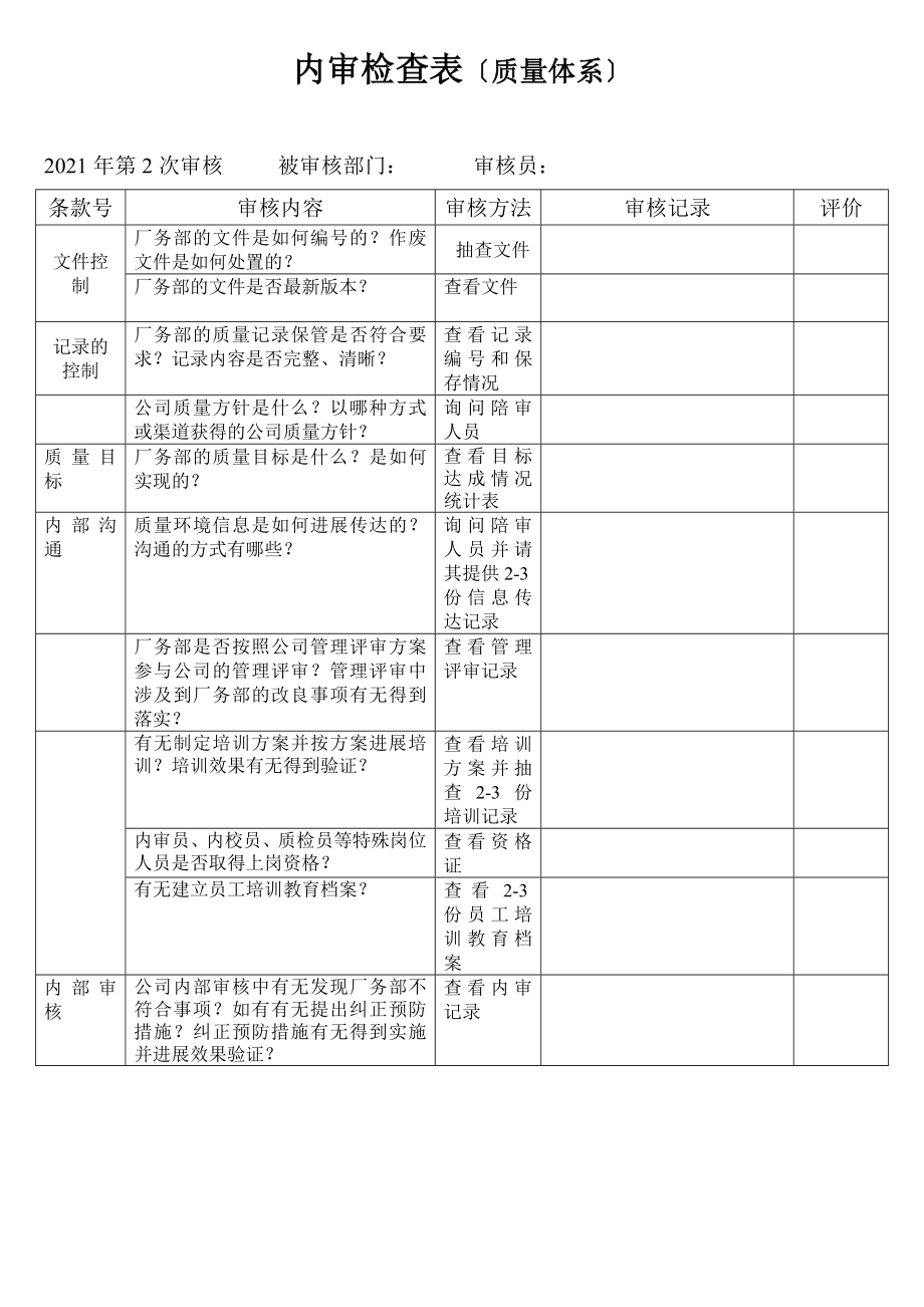 内审检查表质量.doc_第1页