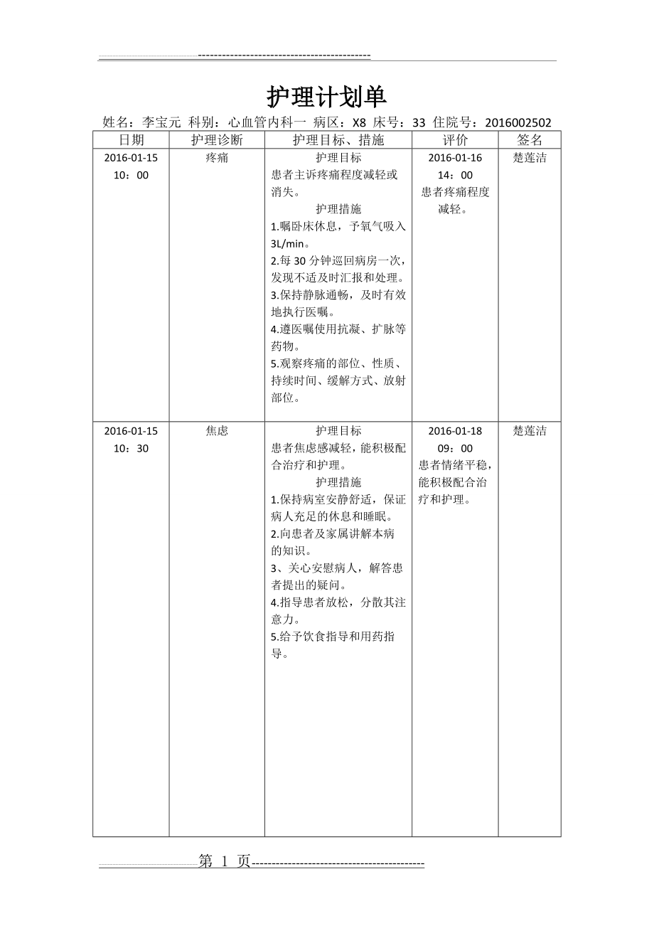 冠心病护理计划(3页).doc_第1页