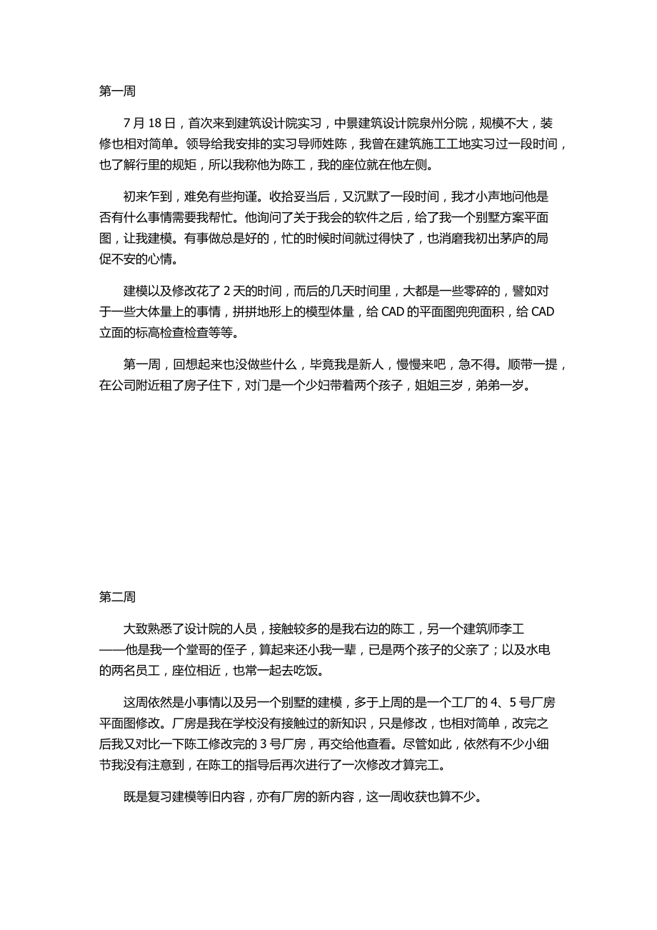 建筑学专业实习周记18篇.docx_第1页