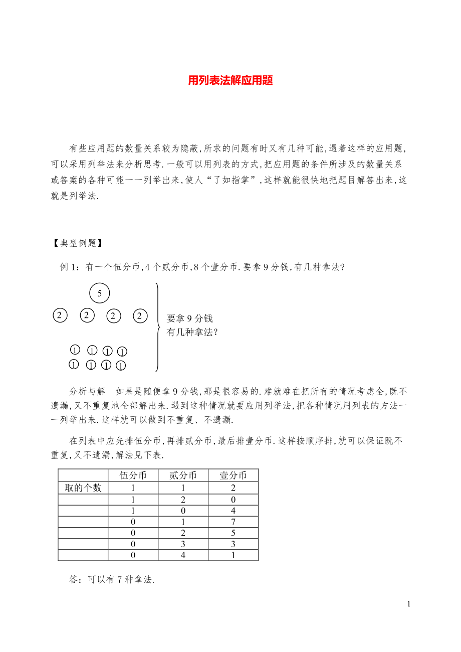 新课标小学数学奥林匹克辅导及练习-用列表法解应用题(含答案)-.pdf_第1页