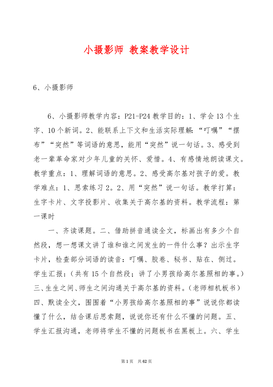 小摄影师 教案教学设计.docx_第1页