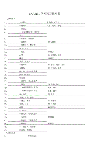 译林版英语八年级上册Unit1单元预习默写卷.docx