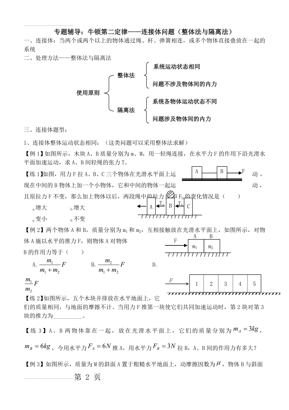 专题辅导 牛顿第二定律连接体问题(整体法与隔离法)(5页).doc_第2页