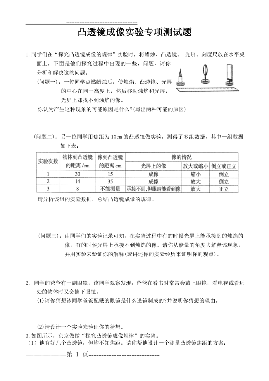 凸透镜成像实验练习题(8页).doc_第1页