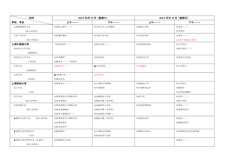 年4月上海市高等教育自学考试各专业课程考试日程安排.doc_第2页