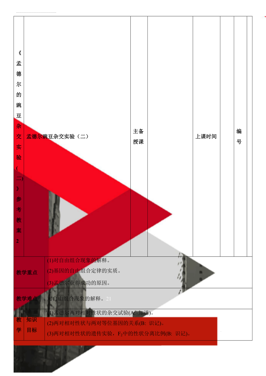 《孟德尔的豌豆杂交实验(二)》参考教案2(10页).doc_第1页