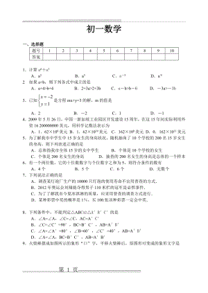 初一数学下册期末试卷(有答案)(8页).doc