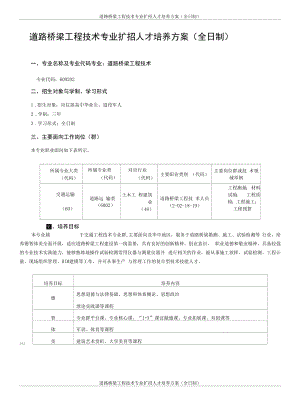 道路桥梁工程技术专业扩招人才培养方案（全日制）（高职）.docx