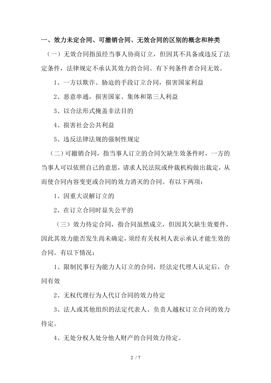 合同法比较效力未定合同可撤销合同无效合同的区别.doc_第2页