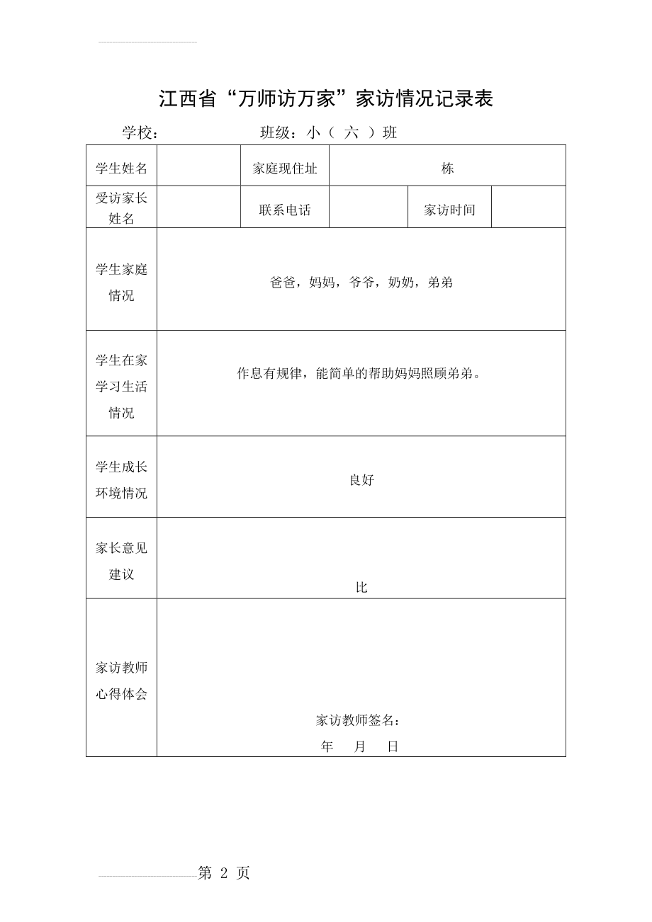 万师访万家家访情况记录表(2页).doc_第2页