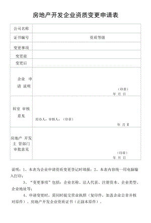 房地产开发企业资质变更申请表.docx