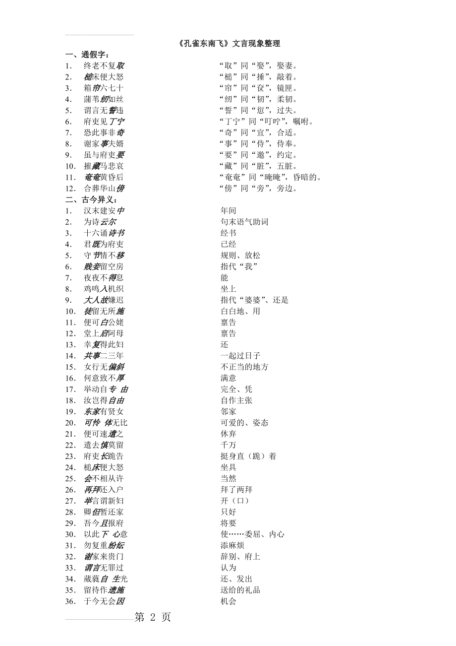 《孔雀东南飞》文言现象整理(10页).doc_第2页