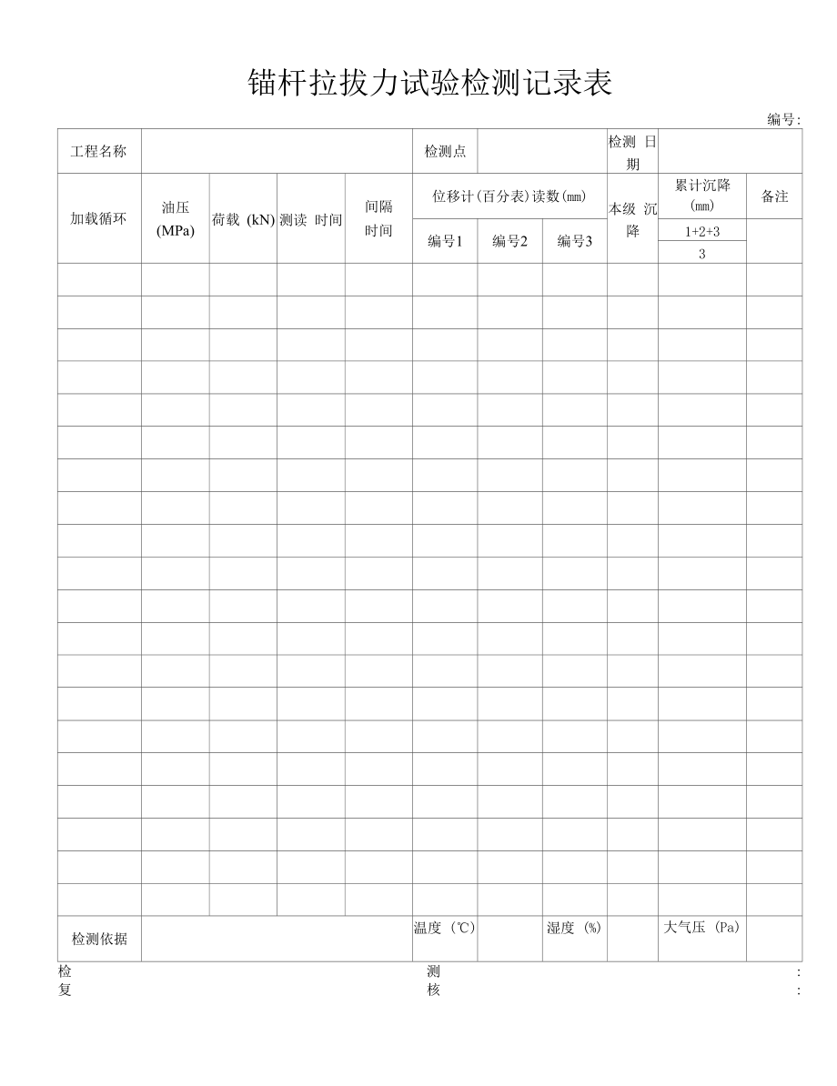 锚杆拉拔力试验检测记录格式.docx_第1页