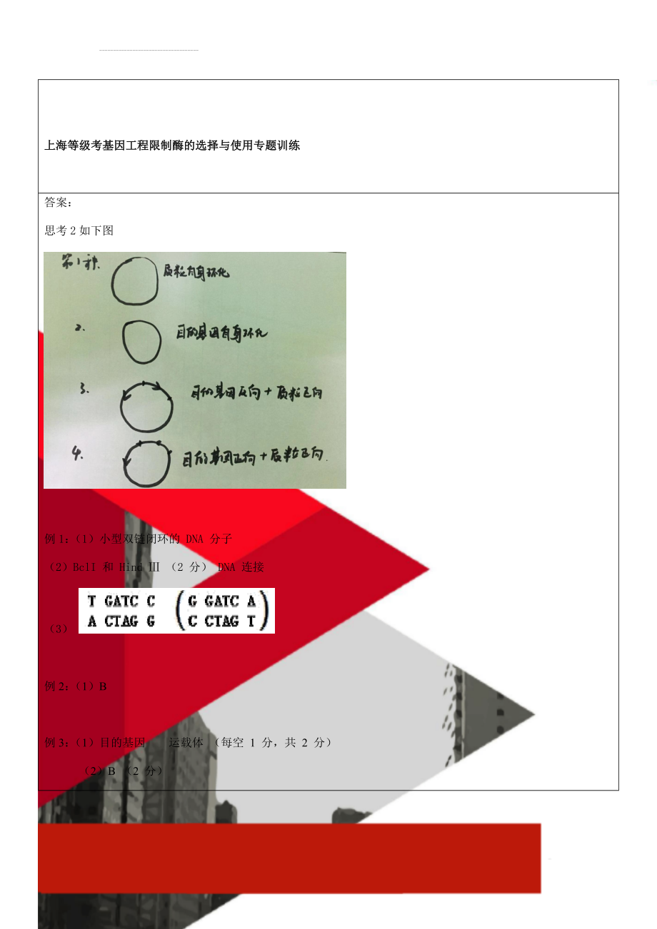 上海等级考基因工程限制酶的选择与使用专题训练(11页).doc_第1页