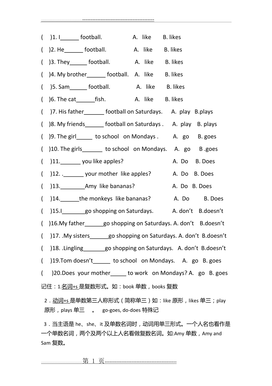 动词原形与单三形式练习题(2页).doc_第1页