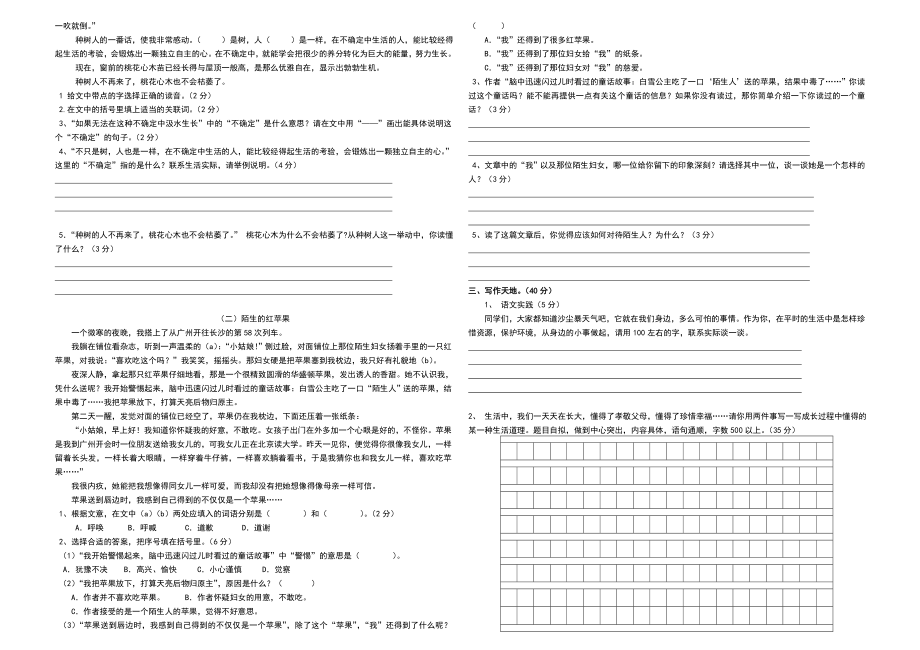 长沙市2018年小升初模拟考试语文试卷(含答案)-(3).doc_第2页