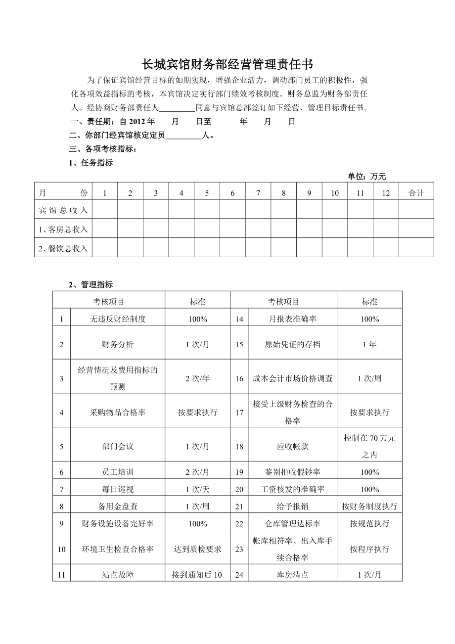 长城宾馆财务部经营管理责任书.doc_第1页