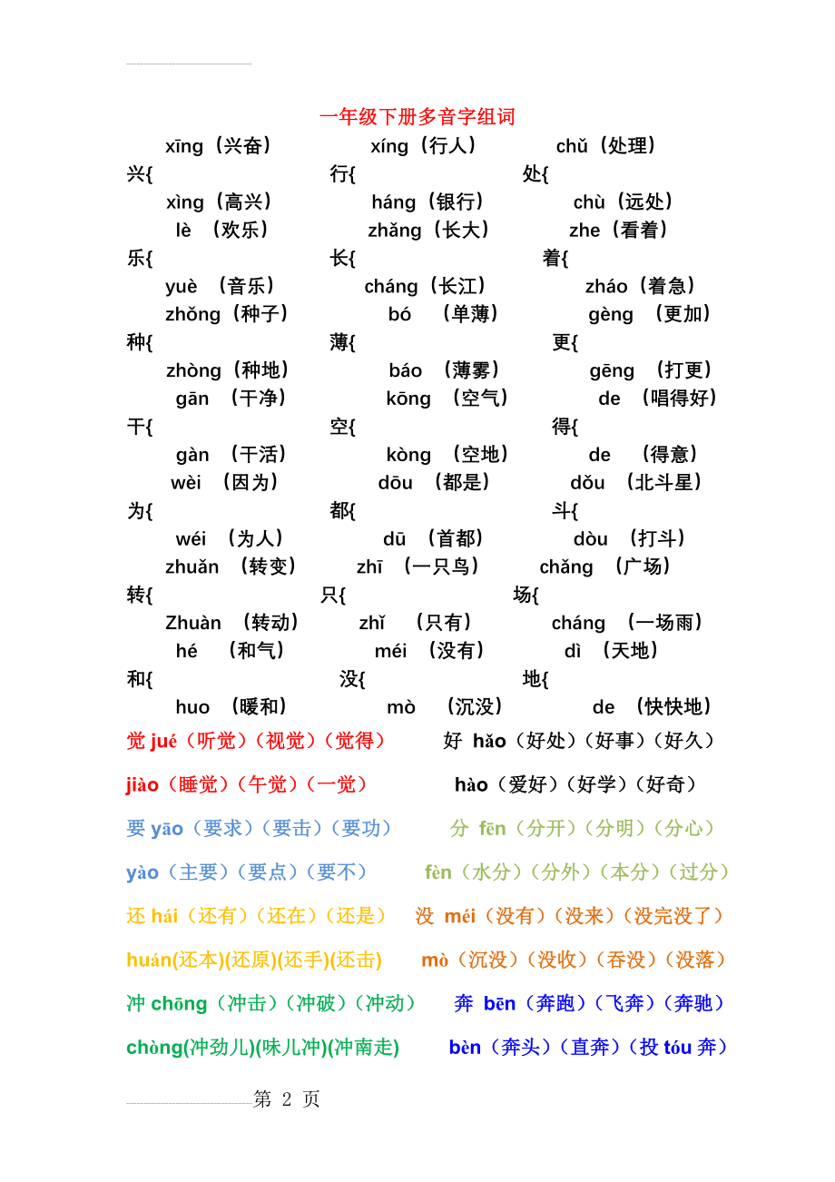 一年级下册多音字、形近字、同音字组词(8页).doc_第2页