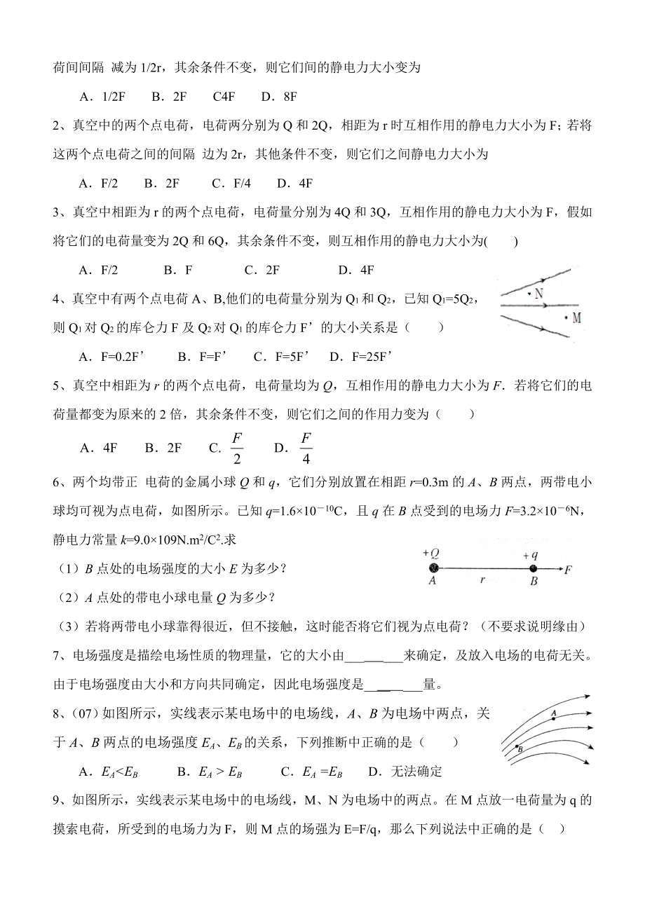 高中物理选修31静电场知识点及基础练习题适合高中会考复习基础学习.docx_第2页