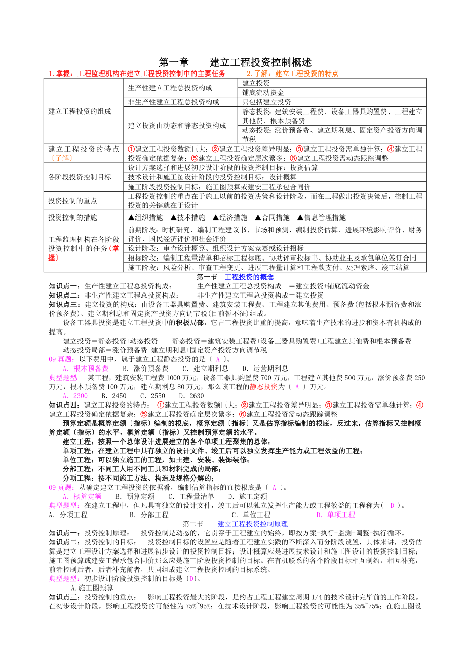 监理工程师考试重点学习资料投资控制.docx_第1页