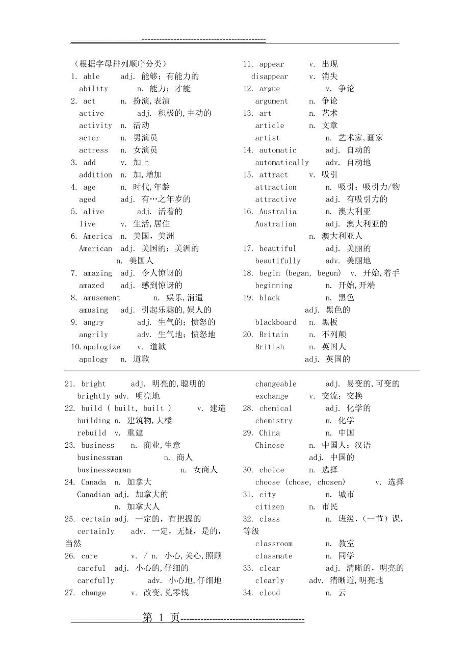 初中英语词汇变形(名词动词形容词副词)(26页).doc_第1页