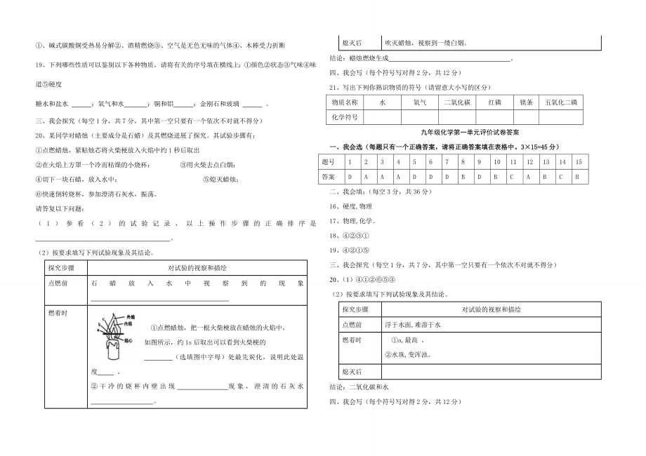 人教版九年级化学上册第一单元测试题及答案1.docx_第2页